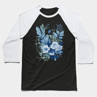 Blue Watercolor Bouquet of Flowers Baseball T-Shirt